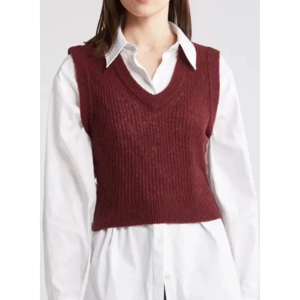 NWT Madewell Alpaca Blend Sweater Vest Womens Burgundy Cabernet‎ V Neck Cozy